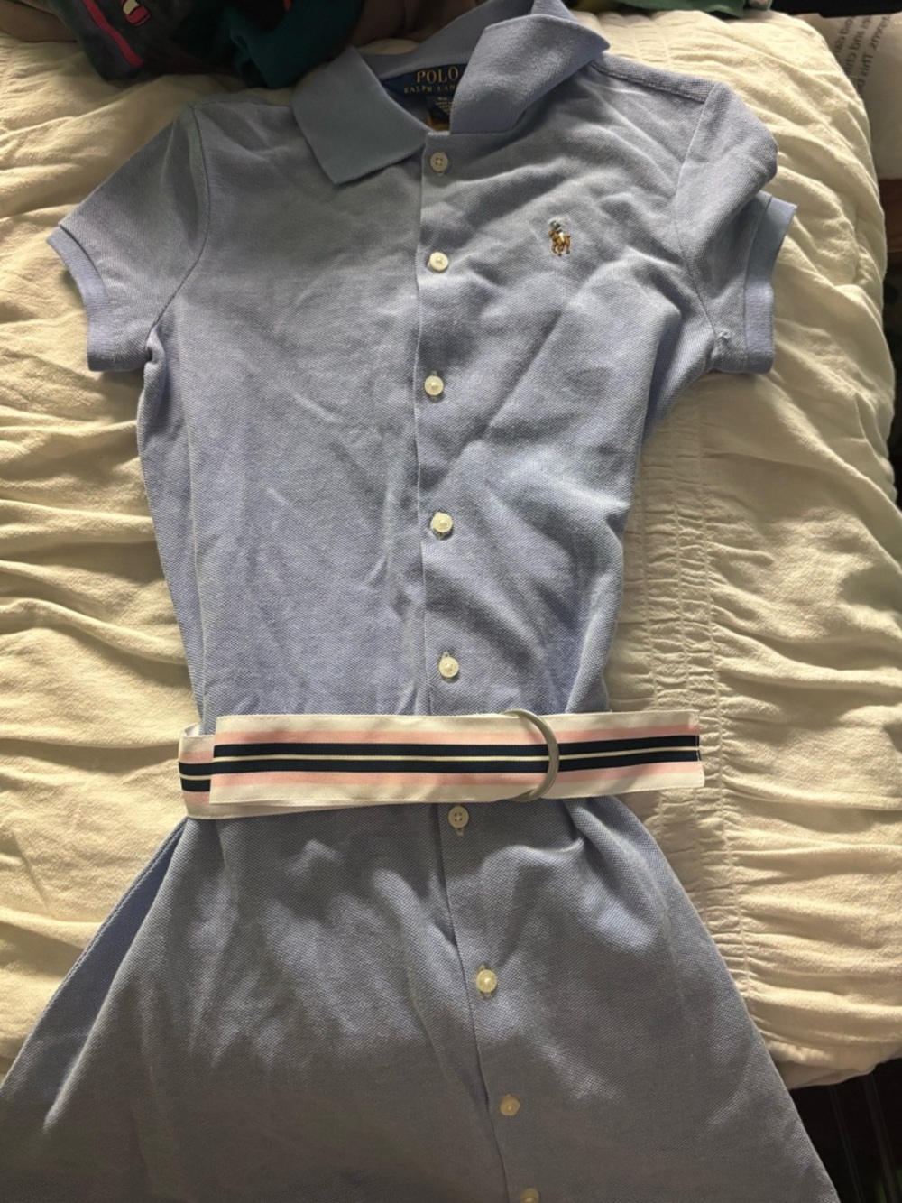 Polo by Ralph Lauren Light Blue Girls' Button-Front Polo Dress with Striped Belt